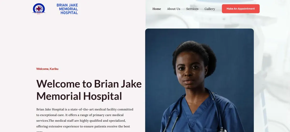 Homepage of the Brian Jake Memorial Hospital website