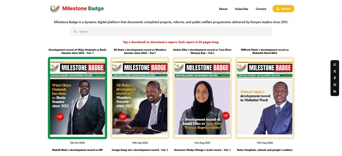 Homepage of the Milestone Badge website